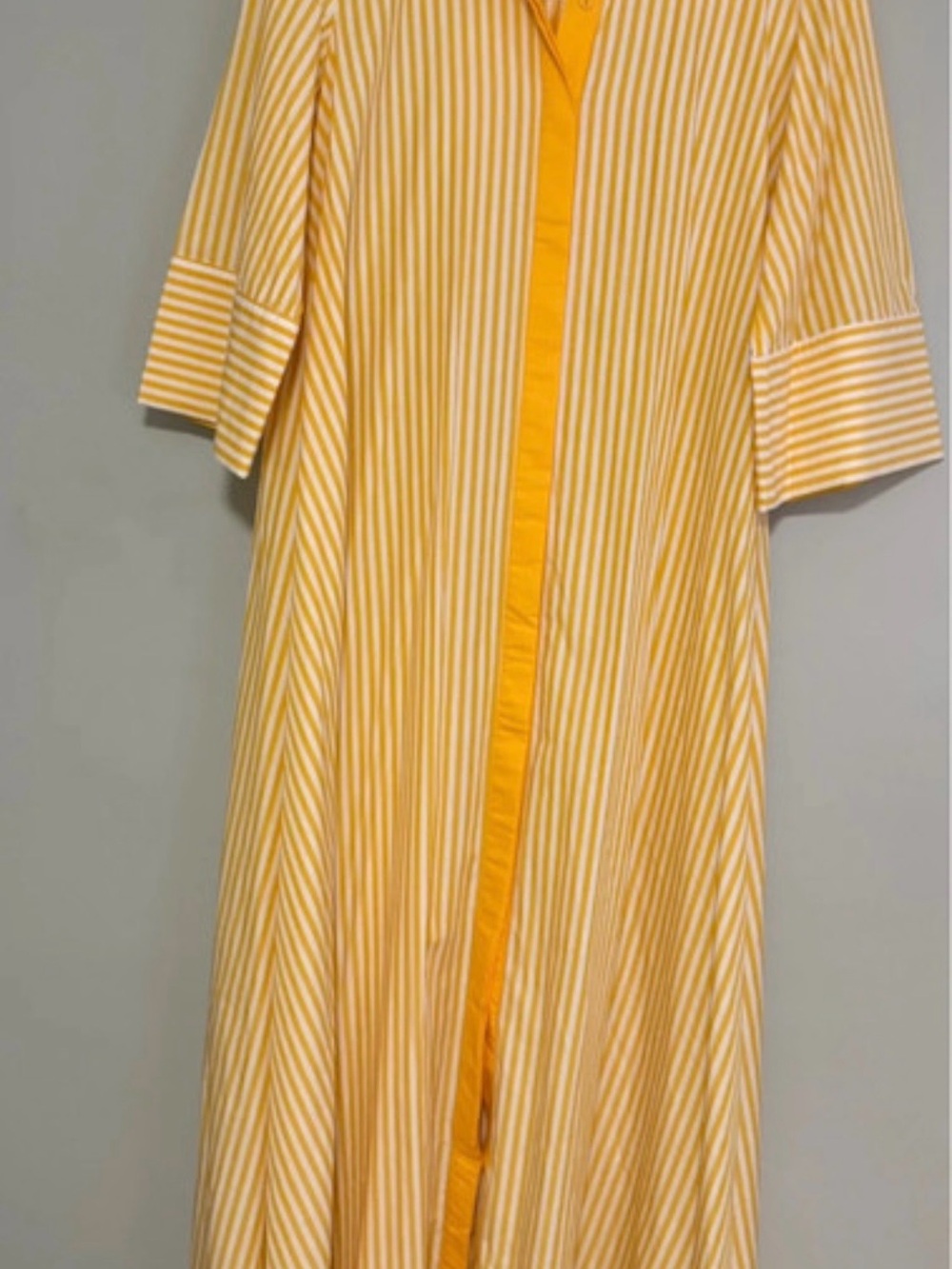 Yellow Striped Maxi Shirt Dress with Button Placket